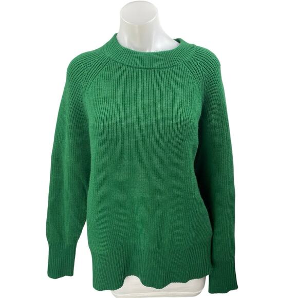 Zara Womens Green Chunky Knit Wool Mock Neck Long Sleeve Oversized Sweater Top L - Picture 1 of 4
